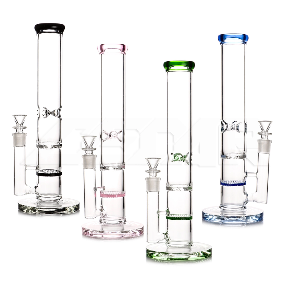 14 Inches Mixed Color Borosilicate Hookah Herb Showerhead Percolator Pipes Pyrex Straight Tube Glass Smoking Water Pipe