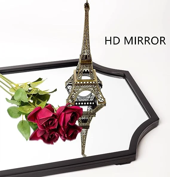 Black Bathroom Mirror for Wall, 24"X36" Black Mirror Black Scalloped Mirror Bevelled Framed Decorative Mirror for Master Bath Half Bath Living Room Fireplace