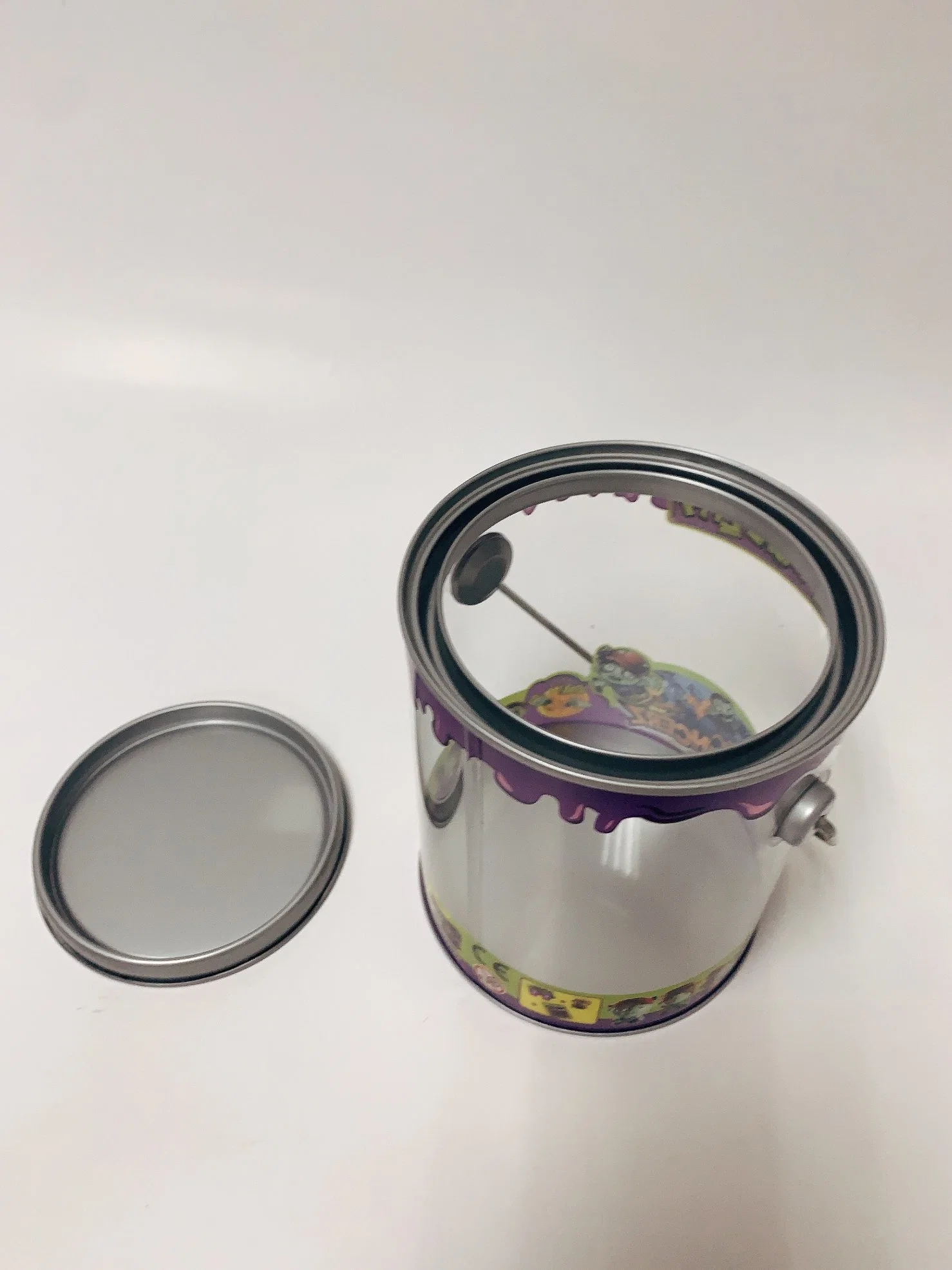 Round Food Grade Clear PVC Tin Bucket with Metal Handle Tin Pet Tube for Gift and Toy Packaging Tin Can