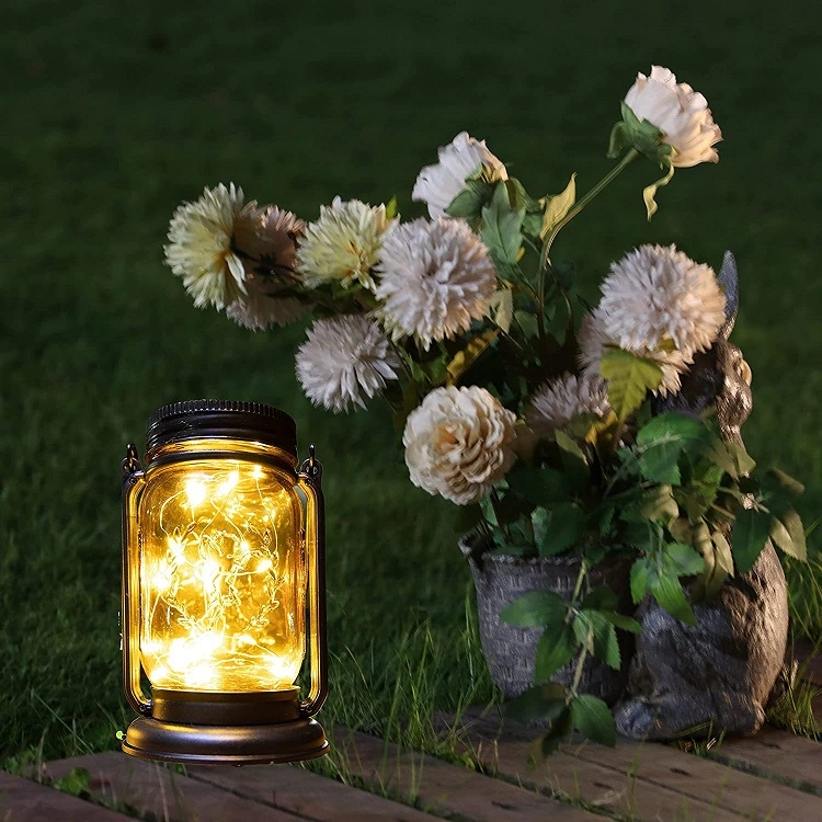 Solar Mason Can Lawn Garden Decorative Retro Style LED Solar Lawn Lamp