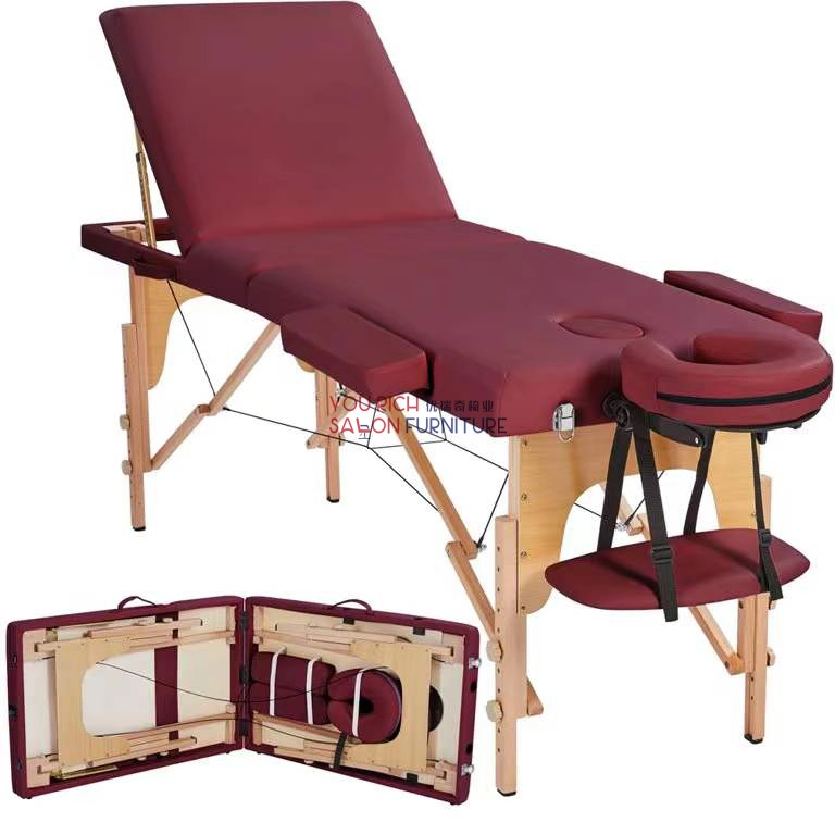 Beech Wood Tri-Fold Portable Beauty Bed for Beauty Salon Furniture
