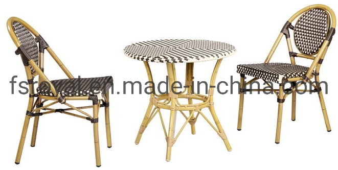 Patio Leisure Stackable Chair Coffee Shop Metal Frame PE Rattan Aluminium Wicker Outdoor Dining Set Garden Furniture