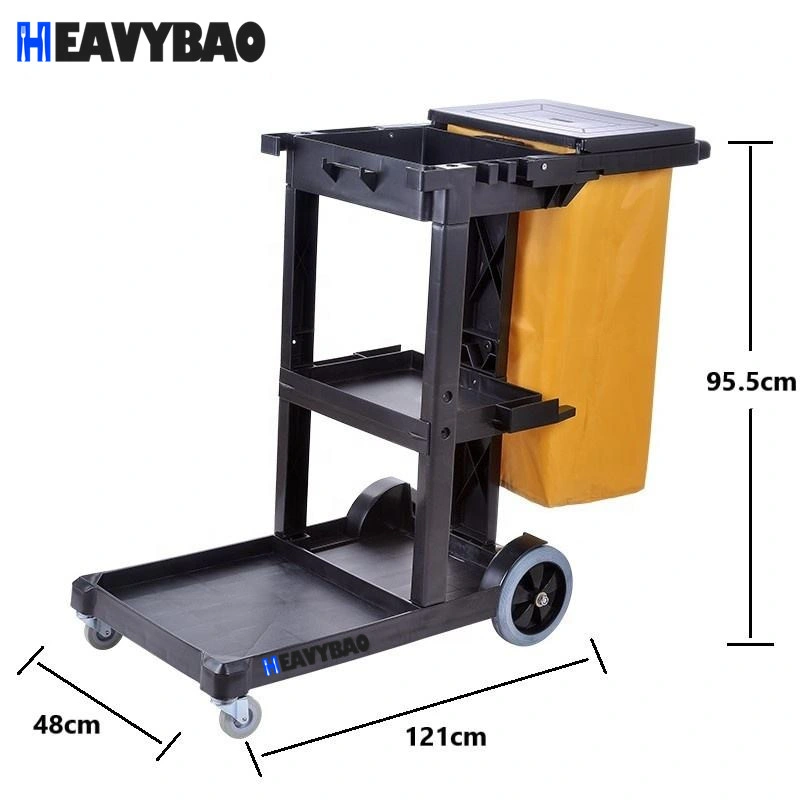 Heavybao Plastic Polyprepylene PP Cleaning Cart Housekeeping Trolley Janitor Cart with Bag