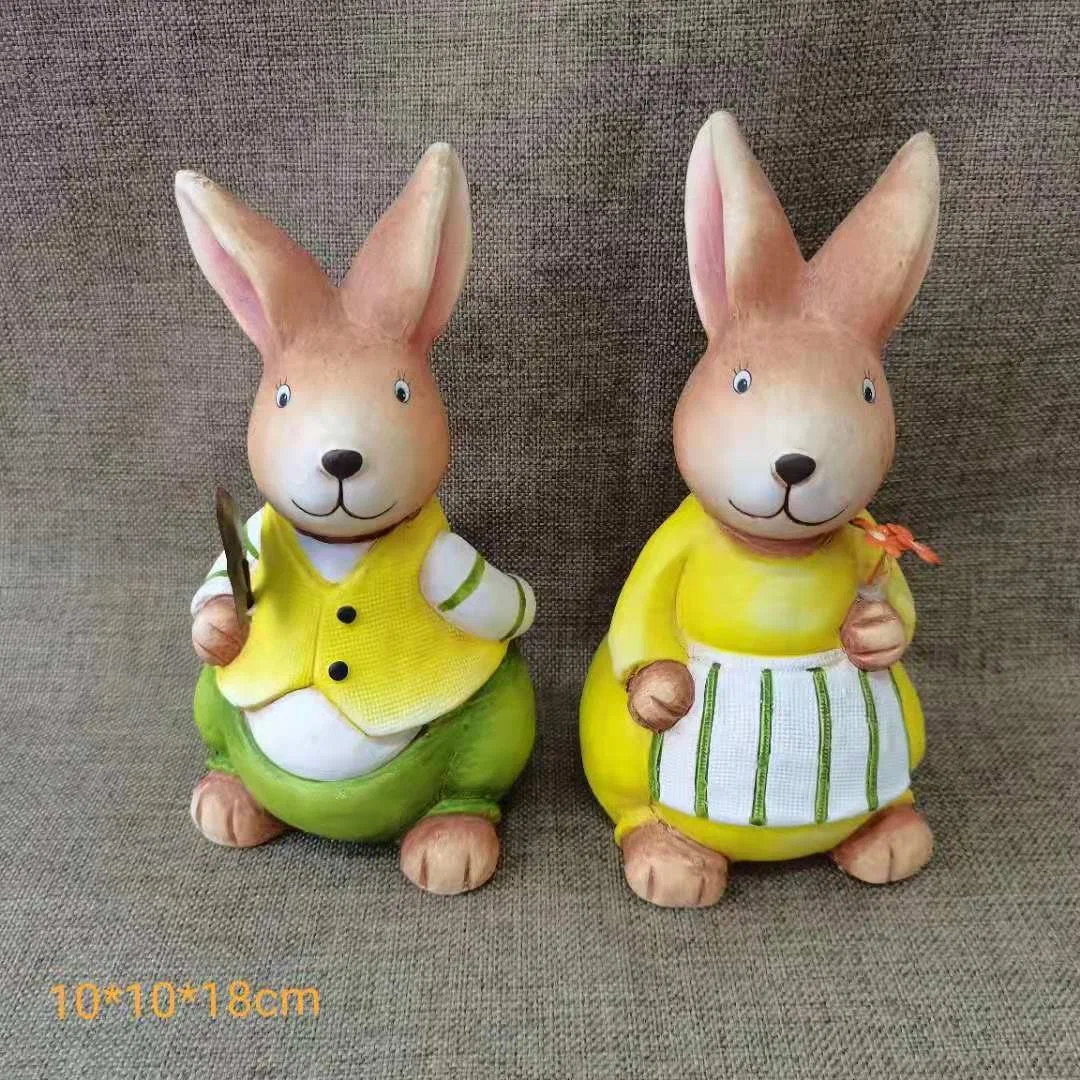 Trabalho criativo adorável Coelhinho da Páscoa de artes de cerâmica artesanal de resina Office Home Polyresin dons enfeites armário TV Doll Animal Decoração de coelho