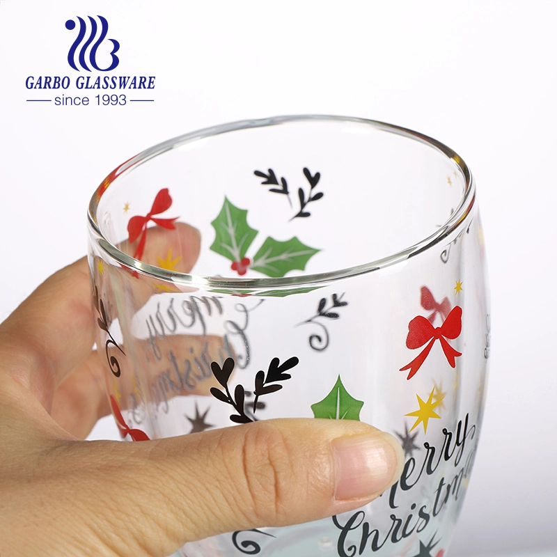 Christmas Decal Handmade Double Wall Coffee Glass 350ml