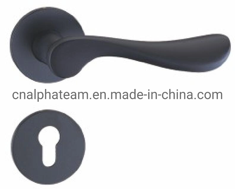 Economic Matte Black Color Aluminum Door Lever Lock Hardware on Round Rosette with Cylinder Hole Escutcheon