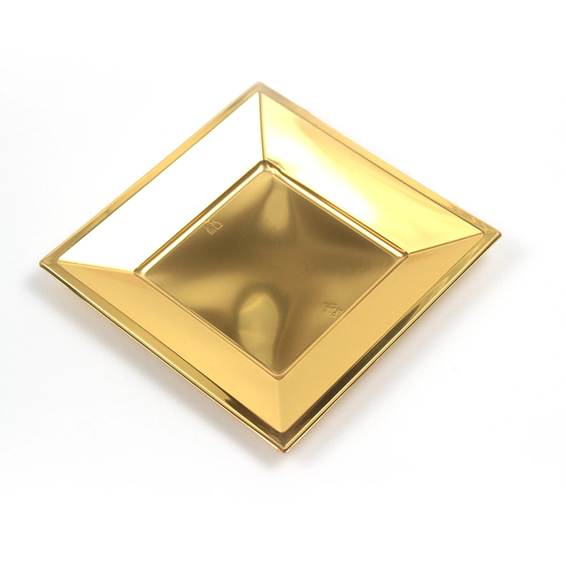 10g PS Plastic Plate Gold Color Disposable Plastic Tableware Hot Sale Plastic Square Plate Custom Party Supply