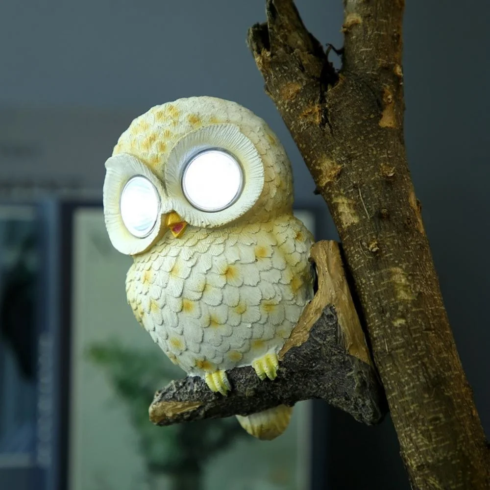 Owl Statue Garden Light Figurines Sculptures Ornaments Kawaii Owl Resin Light Yard Decoration Owl Figurines Solar Light LED Lamp Animal Statue Bl21980