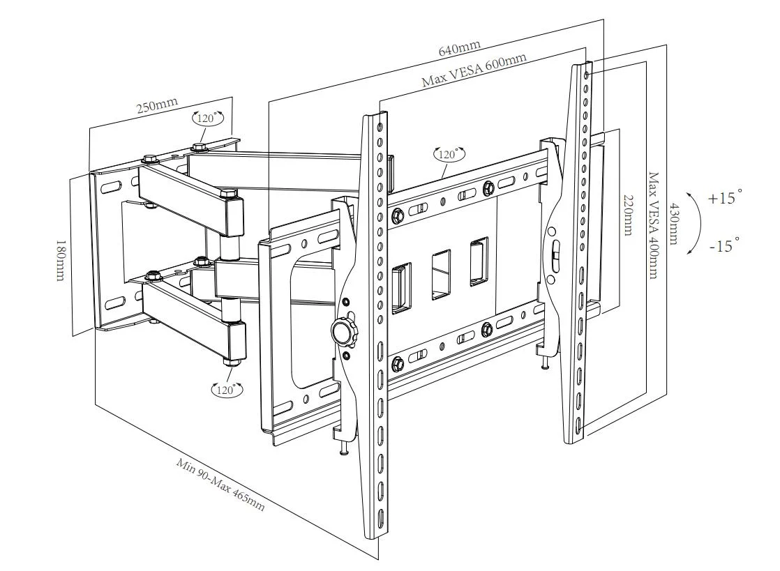 Charmount Factory Direct Adjustable 600*400 Full Motion Swivel Tilt LCD LED TV Wall Mount for 32-70 Inch TV