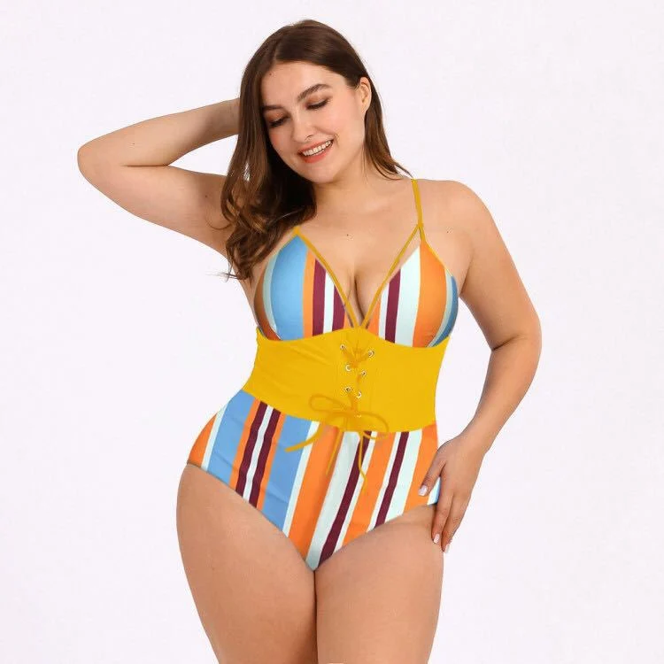 New Style Large One Piece Swimsuit Suspender Colorful Plus Size Hot Sexy Bikini