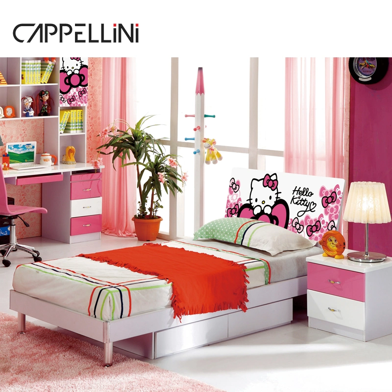 Fábrica de Cappellini al por mayor niños cama Chica habitación de madera Rosa Princesa Juegos de cama Mobiliario de dormitorio para niños