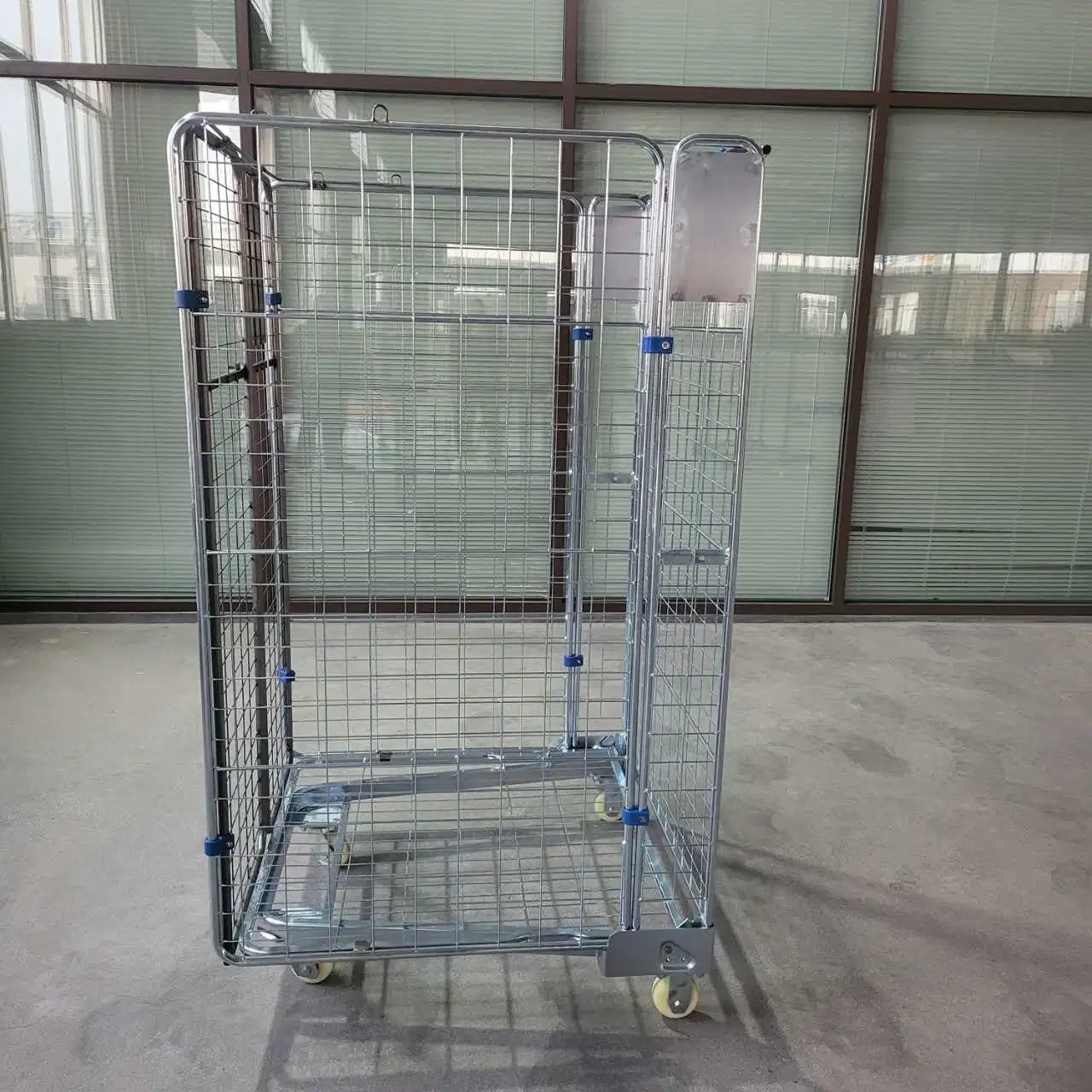 Galvanized 4 Sides Demountable Collapsible Security Storage Nesting Metal Wire Mesh Roll Cage Container for European Supermarket