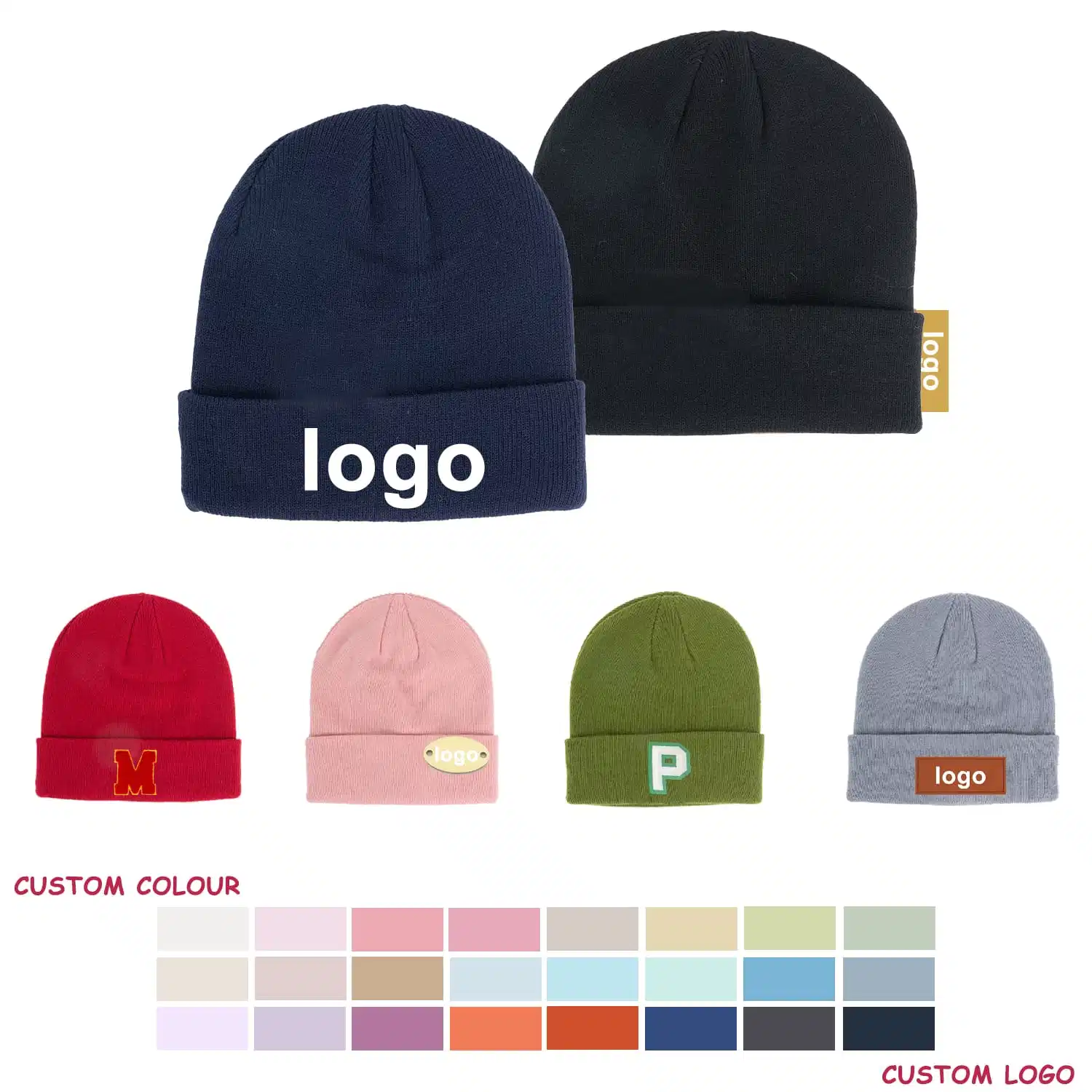 Doble capa Unisex mujeres hombres niños adultos niños Bummel Slouchy Custom Personalized Logo Invierno Beanie Ribbed punto Beanie