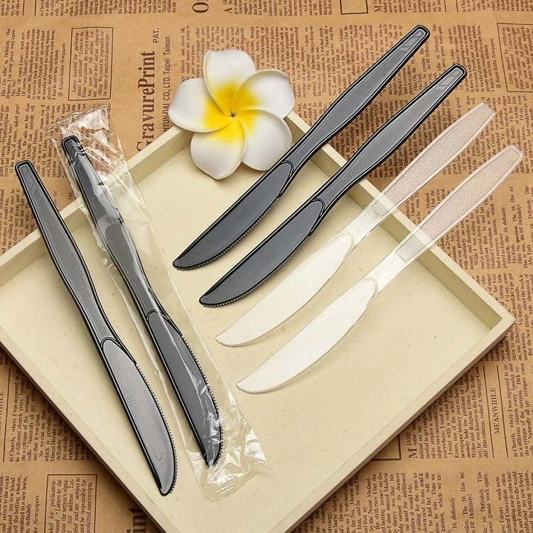 Disposable Thickened Cutlery Black Plastic Knife for Western Food Steak (K-18)