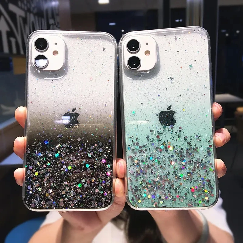 Clear Glitter Phone Case for iPhone 13 12 PRO 11 PRO Max Xs Max Xr X 7 8 Plus 12mini Se 2020 Cute Gradient Rainbow Sequins