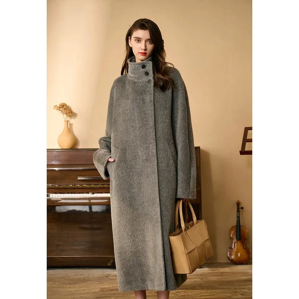 Invierno Mongol Cashmere gabardina de lana de Alpaca de lujo para señoras Abrigo para mujer 100% lana Cashmere Abrigo hecho a mano para mujer