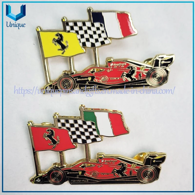 Custom Design Hard Enamel French /Italian Flag Racing Car Pin in Multiple Color Assorted