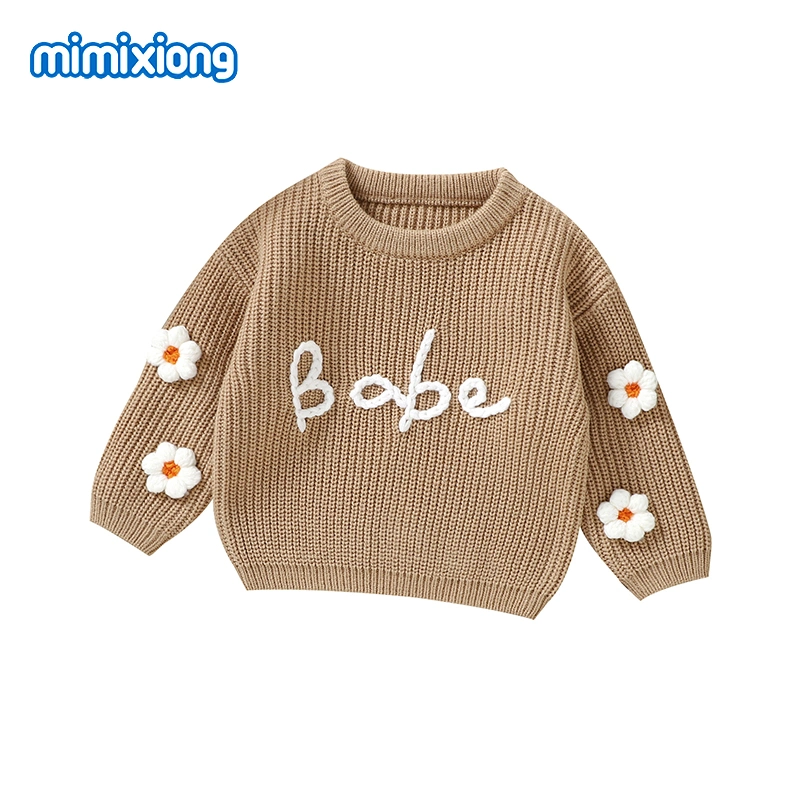 Mimixiong Hot Sale Autumn Winter Loose Baby Knitwear Hand Embroidery Flowers Pullover Sweater