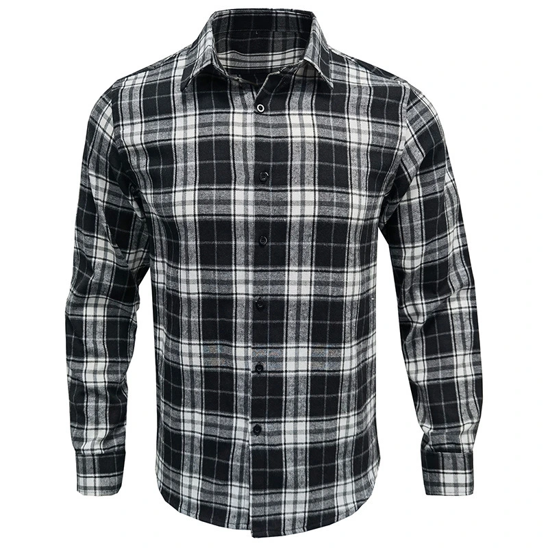 Check Cotton Winter Custom Wholesale Boxy Shirt Long Sleeve Plaid Flannel Shirt Jacket for Men