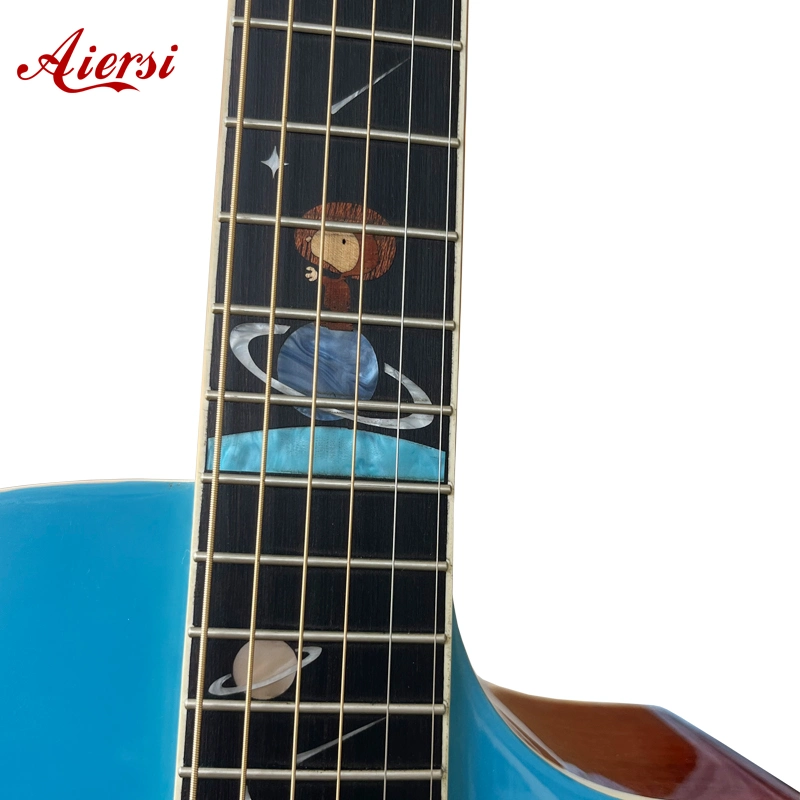 Aiersi Brand Cutaway Shape Solid Top Spacestar Acoustic Guitar with Blue Colour