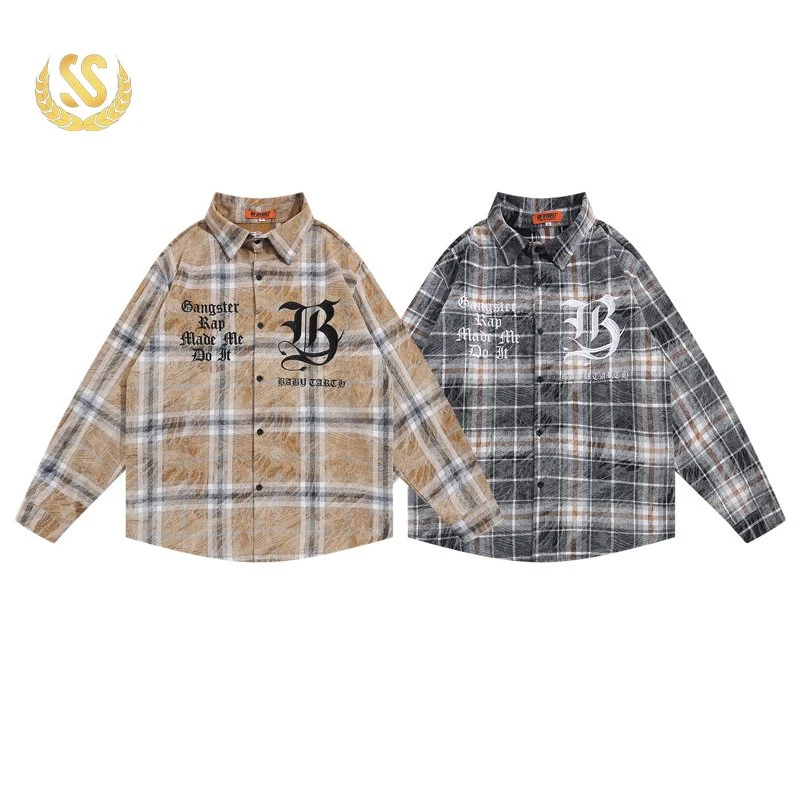Custom Embroidery 100% Cotton Long Sleeve Casual Plaid Shirts