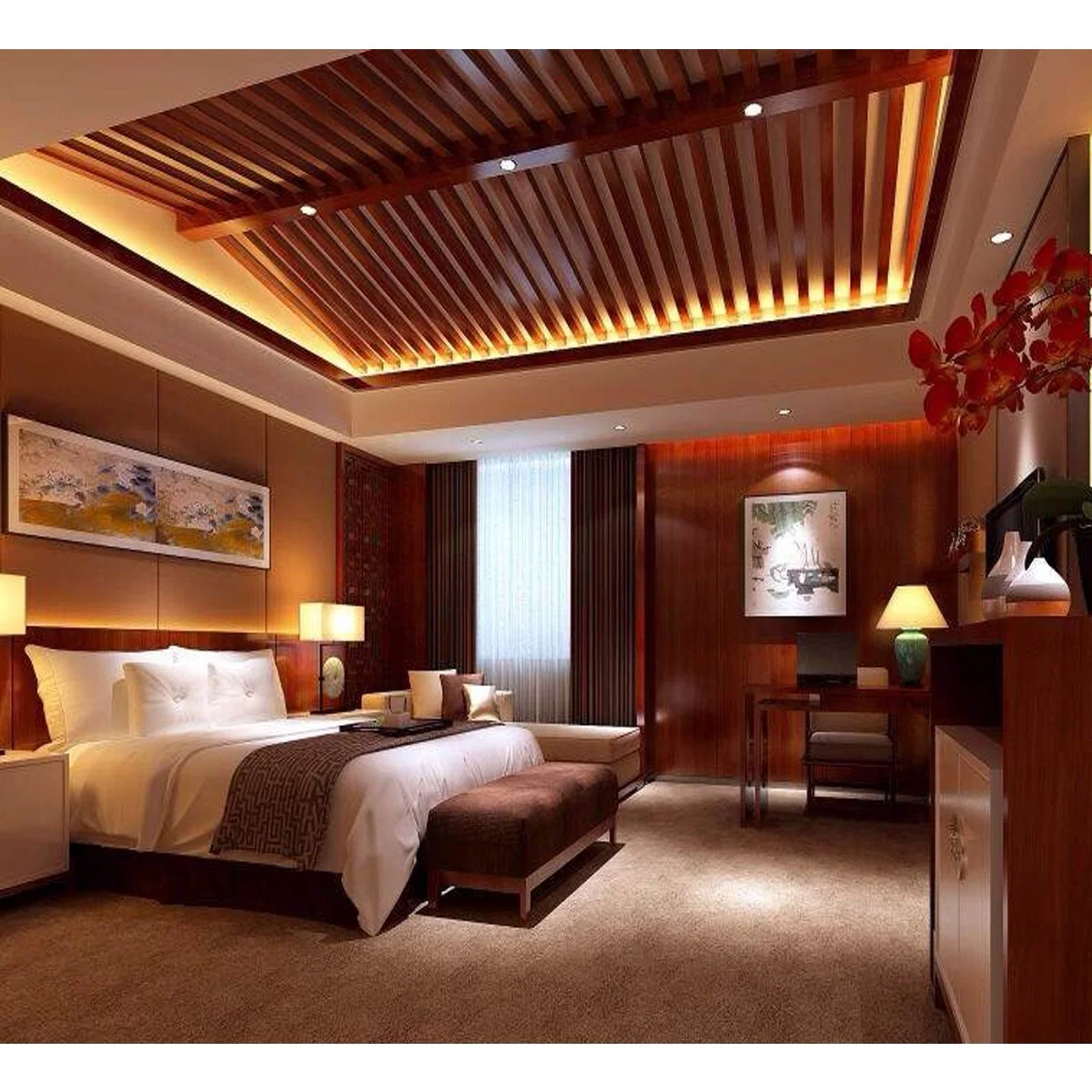 Люкс Hilton Hospitality 5-звездочный современный деревянный номер с кроватью king-size Мебельные наборы