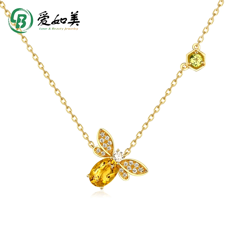 Customizable Cute Animal Gemstone Necklace Wholesale/Supplier Natural Citrine Peridot Bee Jewelry