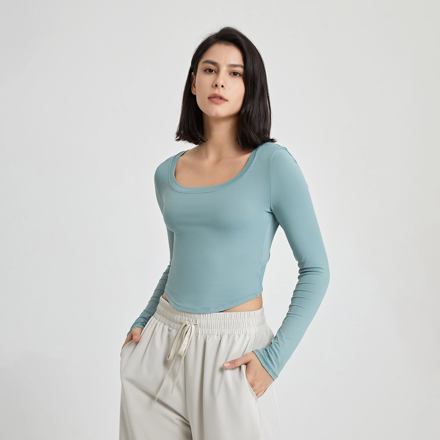 Yoga Clothes Beautiful Back Lace-up Tight-Fitting Long-Sleeved Tops Autumn Slimming Running Sports T-Shirt Fitness Clothes