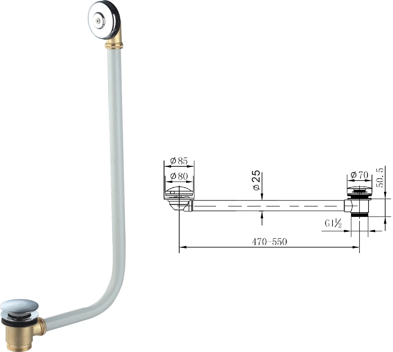 Limpeza fácil resíduos de banho com ciclac e grande plano de descarga ABS