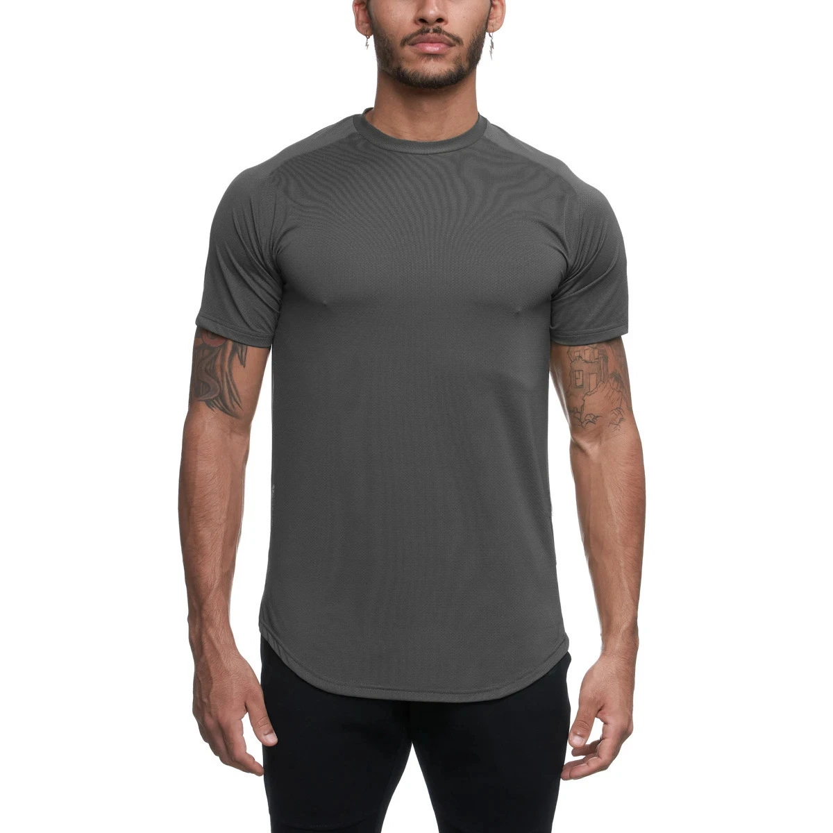 Les hommes de couleur unie personnalisée en usine' S DE LOISIRS FITNESS SPORT -T-shirt col rond lâche court T -manches courtes hommes incurvée