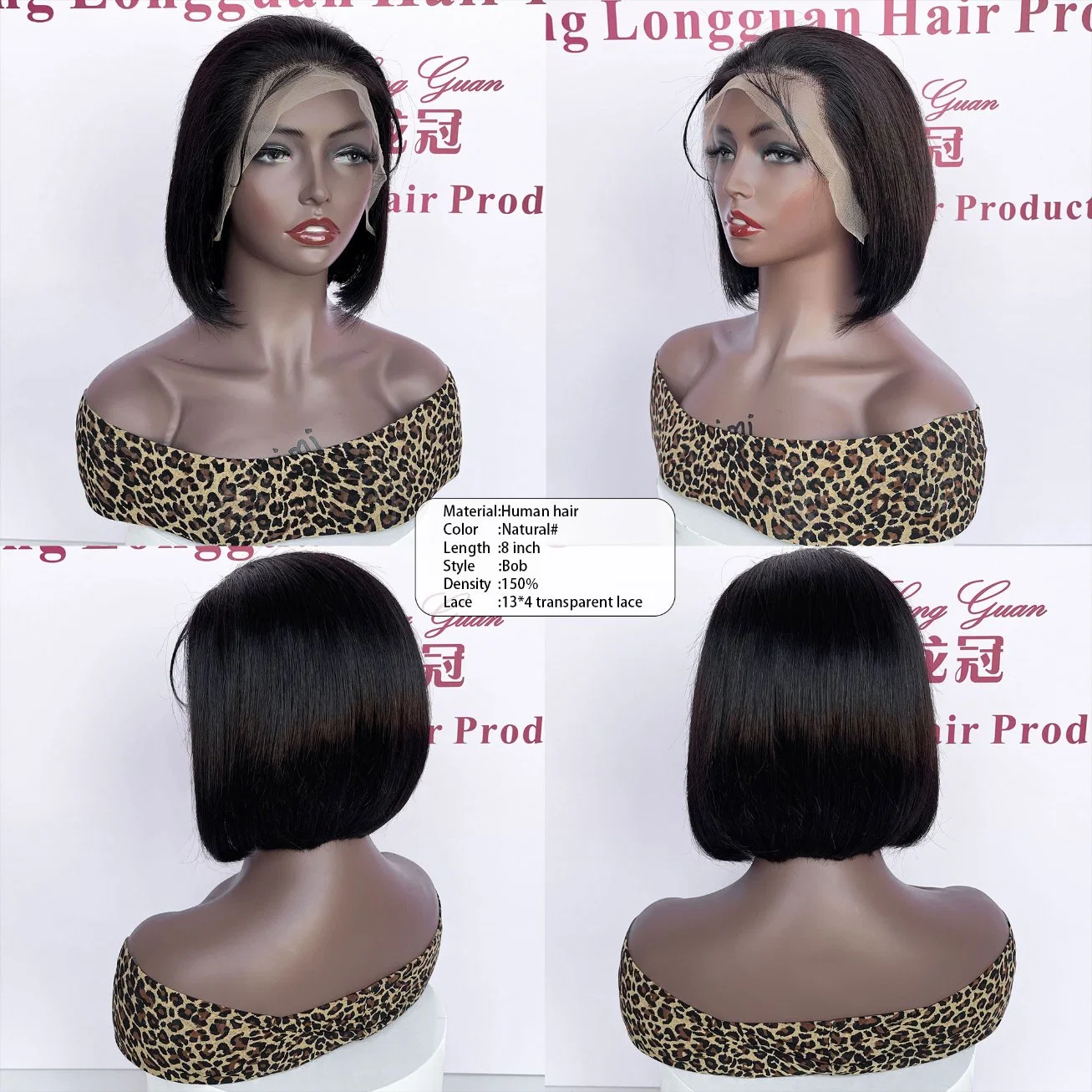 Venta caliente Raw Remy Cabello Cheap Wholesale/Supplier pelo humano 8-inch Natural recto Bob 13X4 encaje delantero para mujeres negras