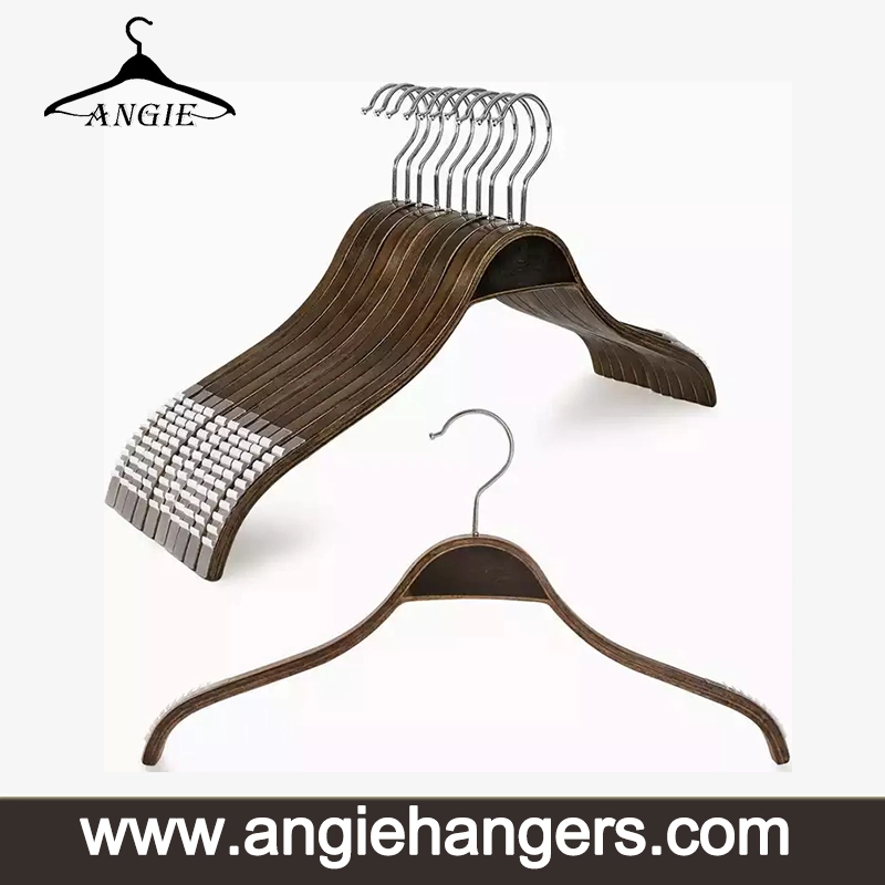 Display Wood Hangers: Nut-Brown Wooden Plywood Clothes Top Hangers with Metal Hook for Suit/Coat/Shirt Hot Selling for Clothes Shop