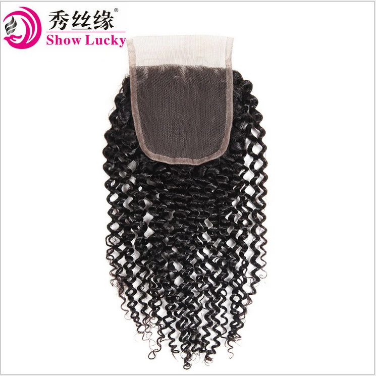 Processional Supply 150% Density 4*4 Top Lace Closure Kinky Curly Remy Indian Human Hair