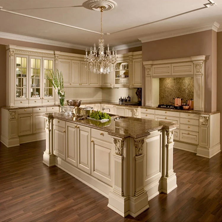 Classical Modern Solid Wood Red Kitchen Cabinet Design