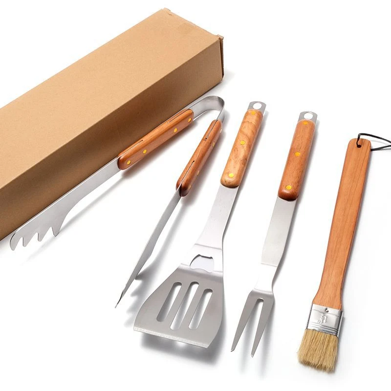 Cadeau de cuisson Grill Heavy Duty Accessoires Outils de cuisson ensemble poignée en bois Ustensiles de barbecue