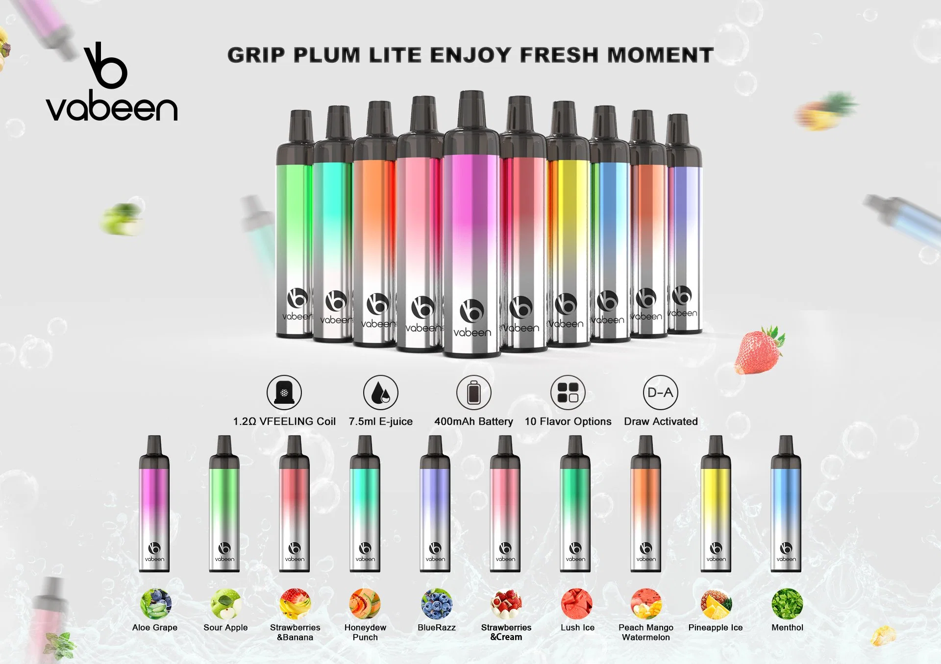 China ODM Multiple Colors Fruit Taste Vape Pen 400mAh Battery Atomizer 7.5ml Oil Best Price with Good Quality Electronic Cigar