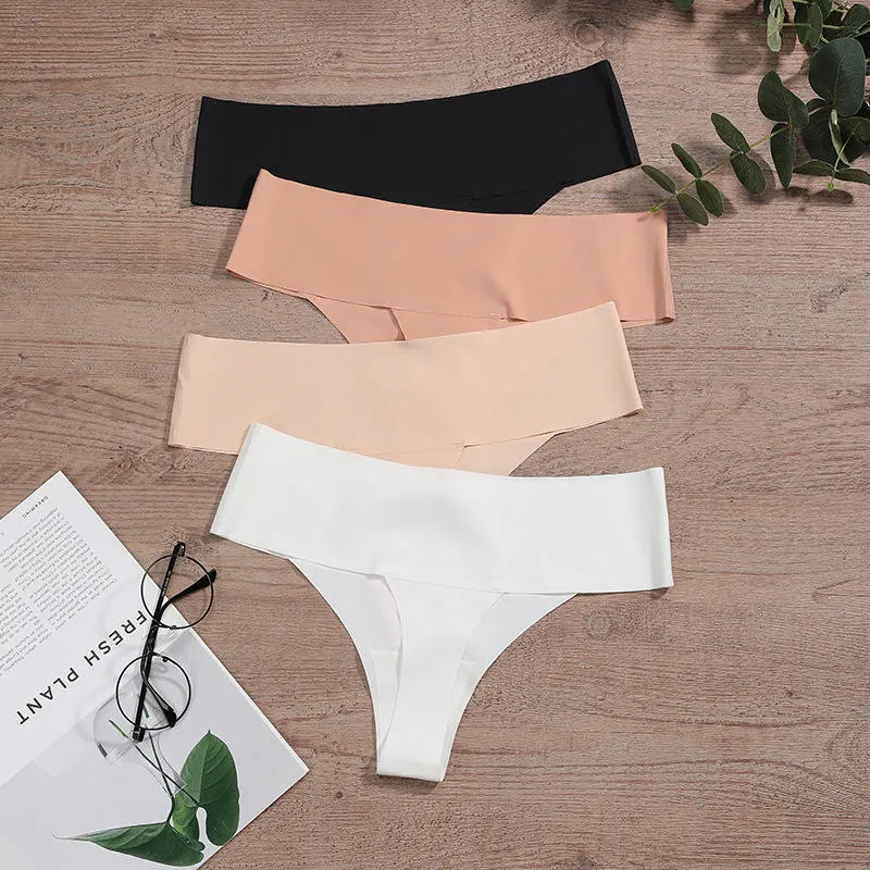 Frauen Ice Silk Ondergoed Tracelss Panty Ein Stück Rutscht Tief Taille Laser Cut Slip Nahtlose Unterwäsche Frau Pfanne