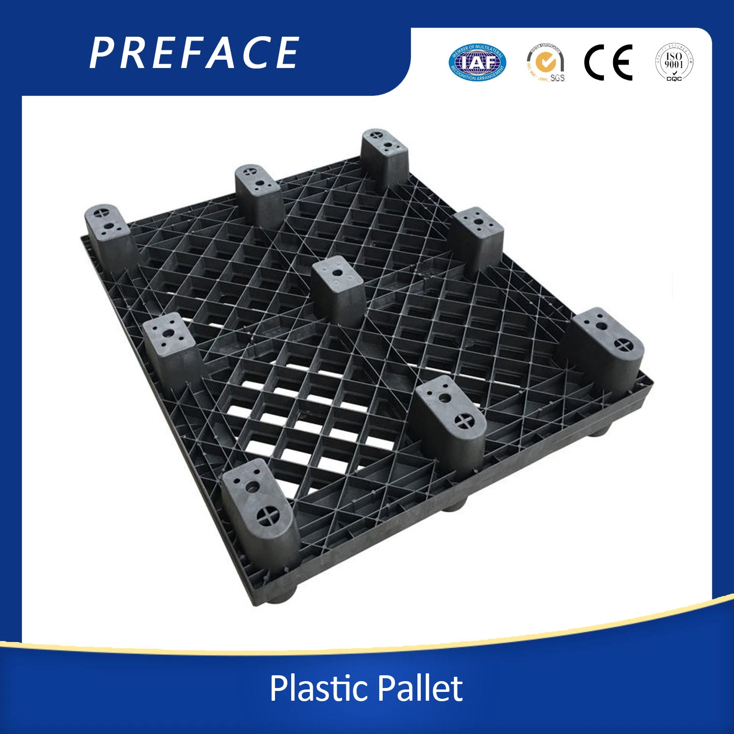 1100X1100mm 9 Legs 4 Ways European Environmentally Friendly Stackable Grid Light Duty 9 Legs Plastic Pallet for Disposal Use Logistics and Transportation Pallet