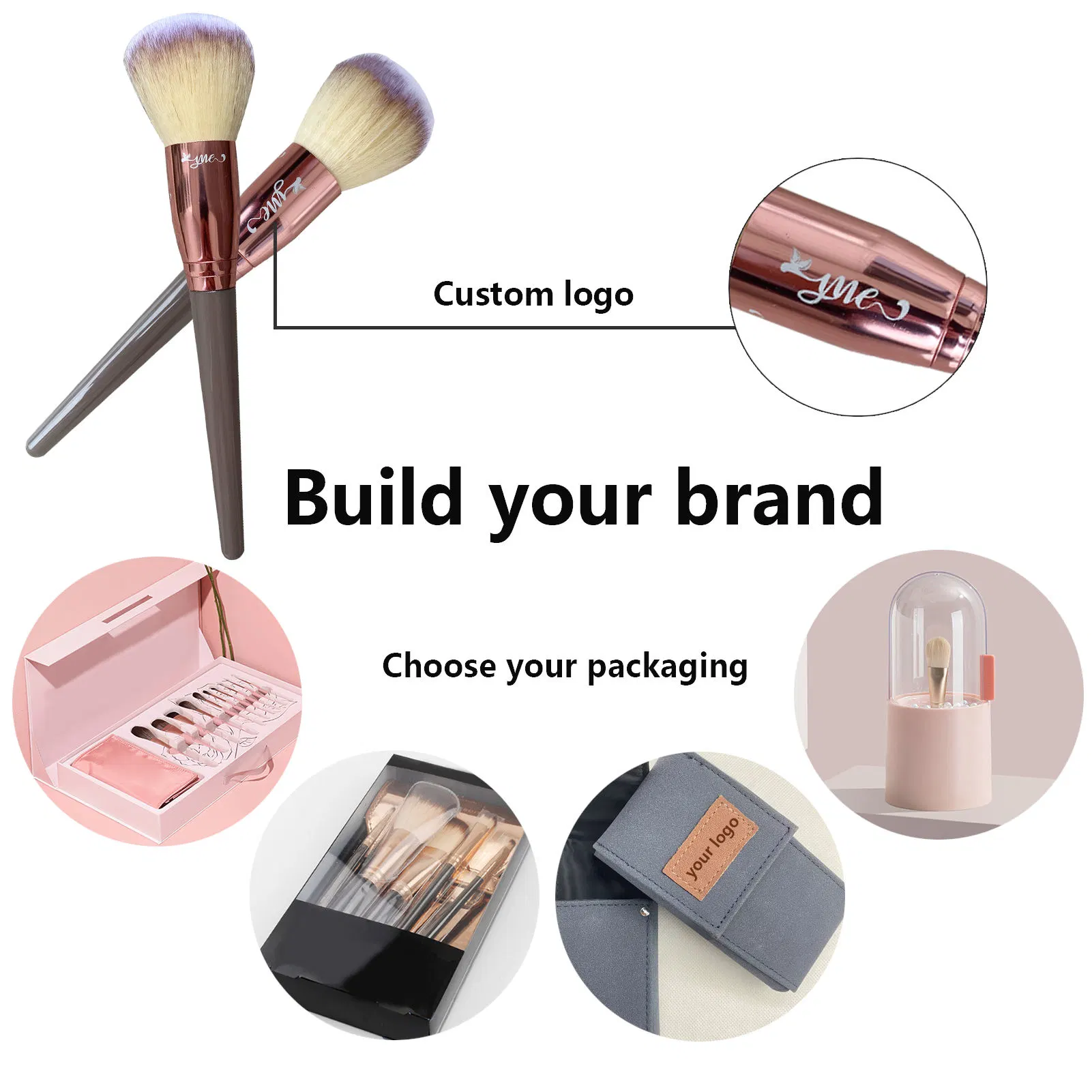 Portable Soft Brown Green Bulk Big Makeup Brushes Black Double Sided Gold Eyeshadow Custom Logo Makeup Brush Set