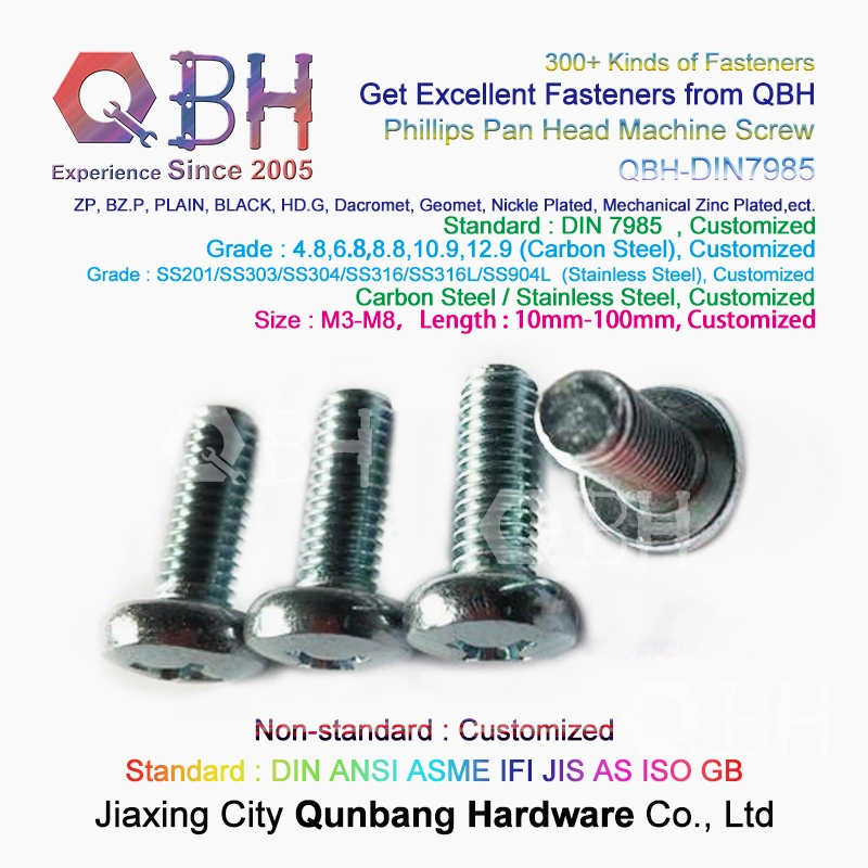 Qbh DIN7985 Yzp Zp HDG Black Plain Dacromet Geomet Nickle Plated Cross Phillips Pan Head Custom-Made Machine Machinery Machining Spare Replace Hardware