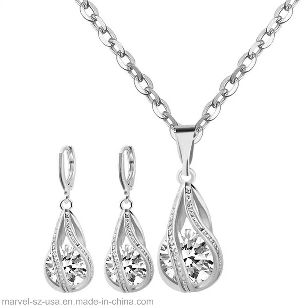 Water Drop 925 Sterling Silver Necklace Earrings Women Jewelry Set
