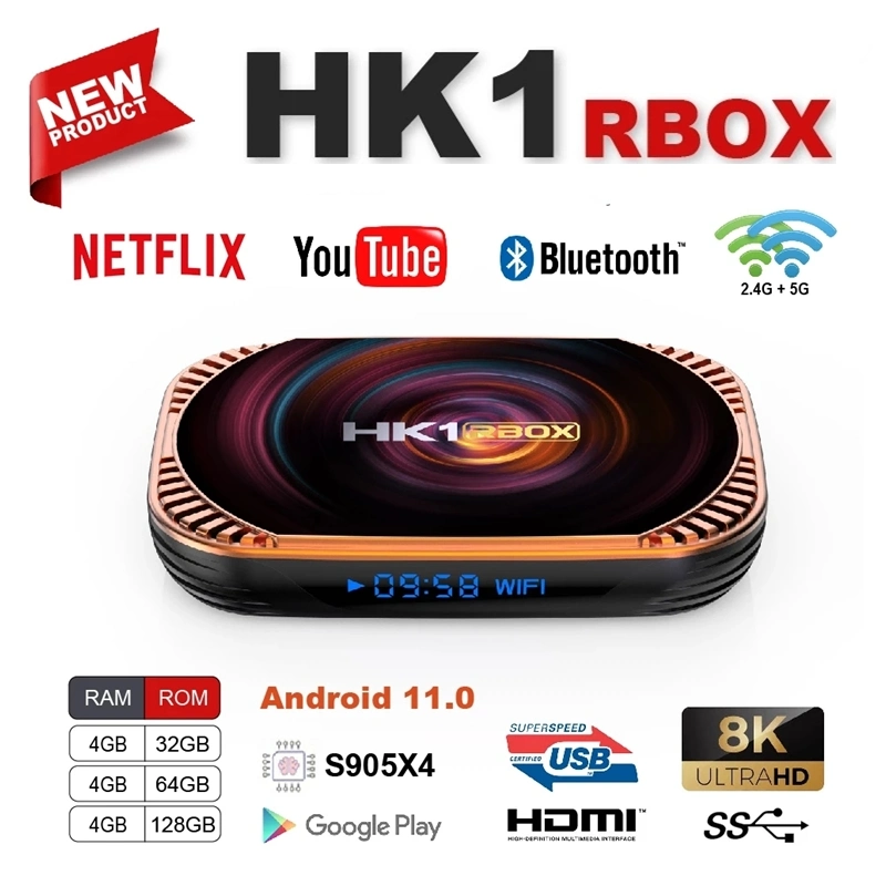 HK1 RBox X4 HD Android 4K IPTV Set Top Smart Boîte OTT