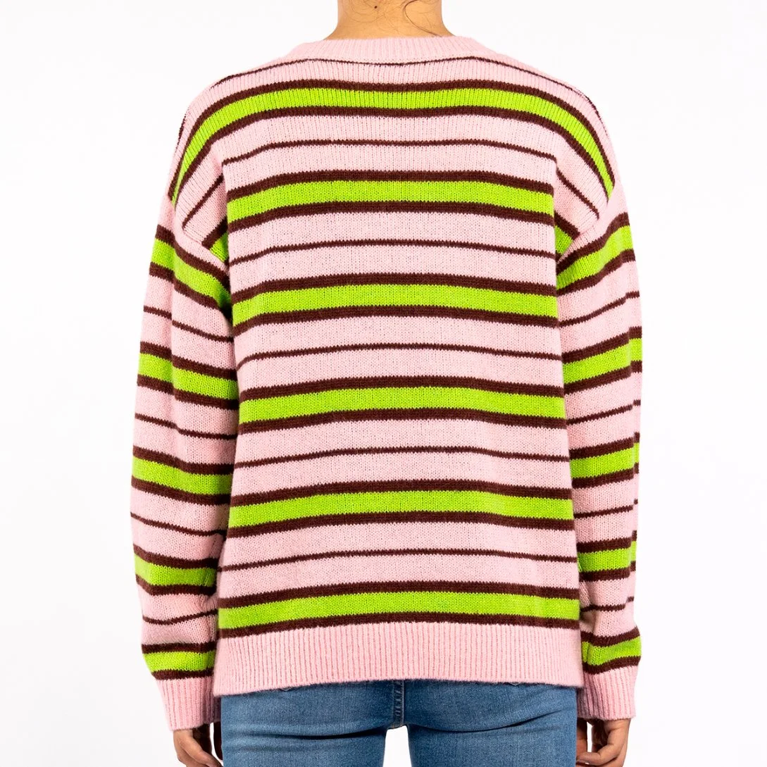 Colorful Striped Knit Lightweight Long Sleeve Loose Comfort Sweater Pullover for Women