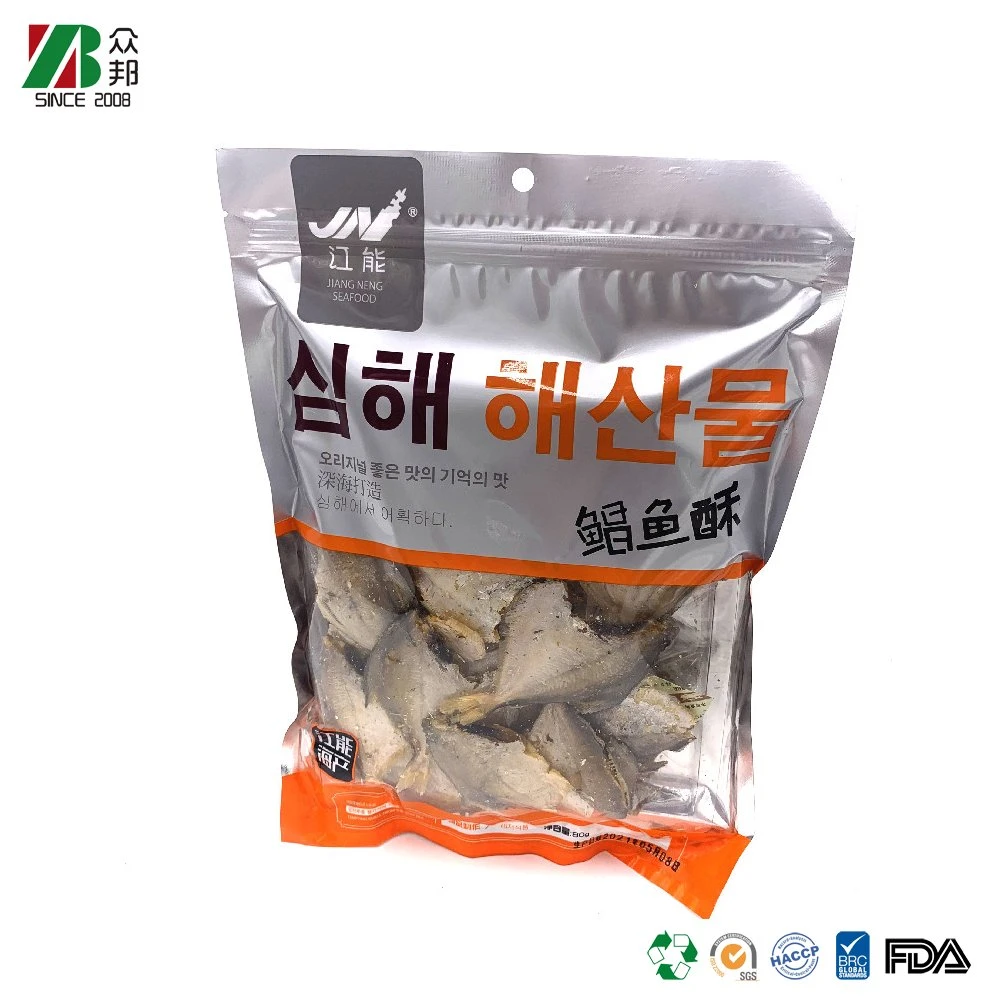 500g Three Sides Seal Crispy Bone Grilled Fish Fillet Seafood Snack Specialty Packaging Ziplock Bag with Clear Window