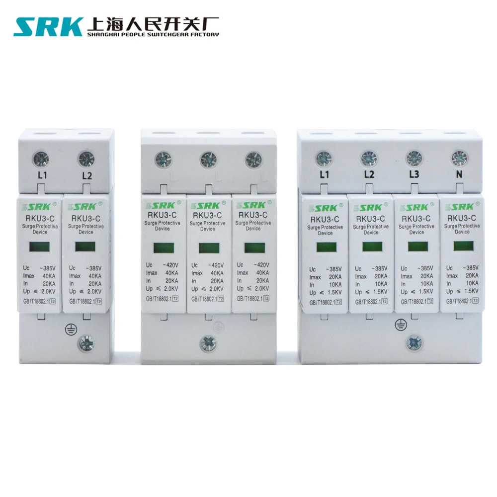 AC 275V 285V 375V 385V 420V T2 10ka 20ka 30ka 40ka 60ka 2 Pole SPD Electrical Surge Protector