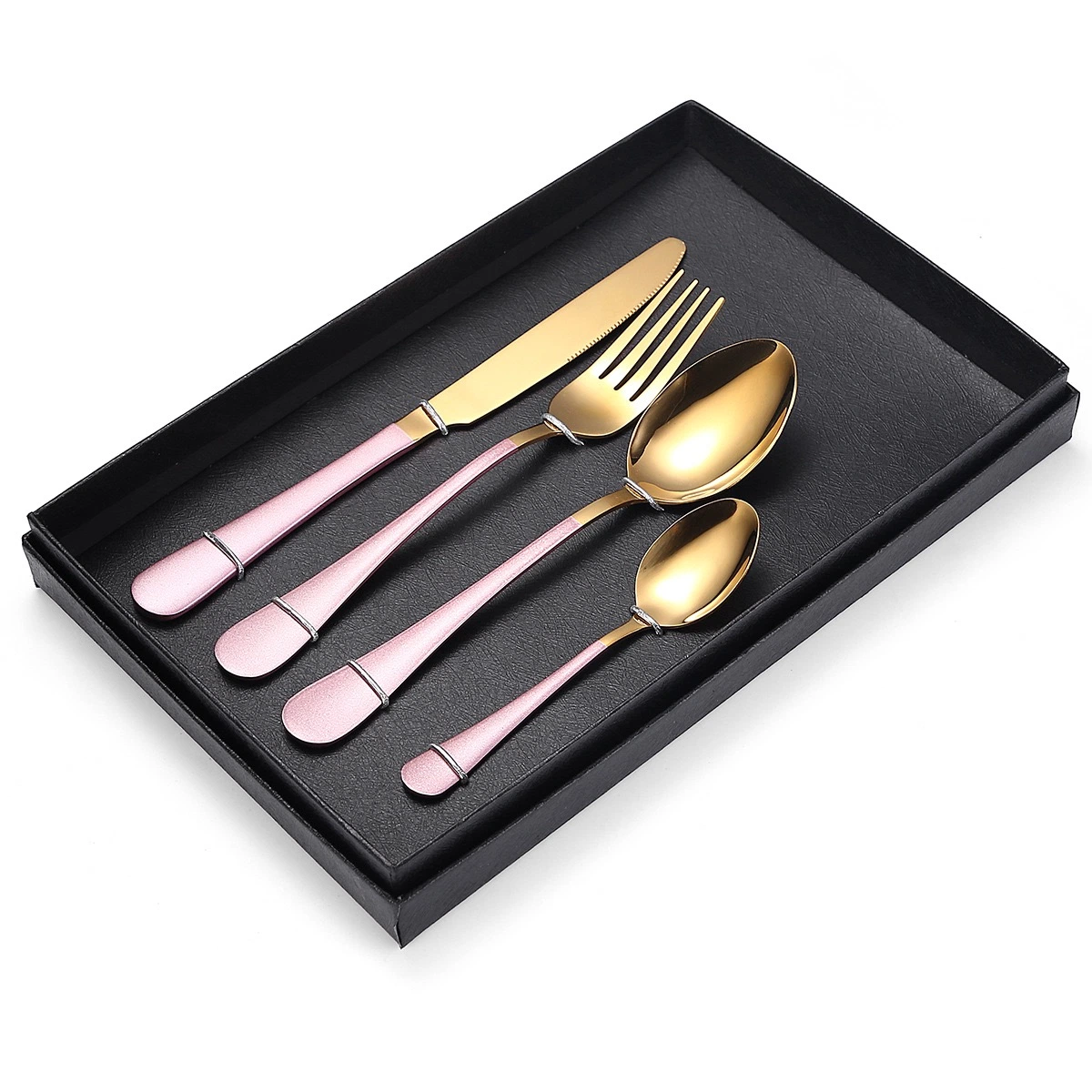 Wooden Box Packing Kitchen Utensils Gold Plated Stainless Steel Flatware Set