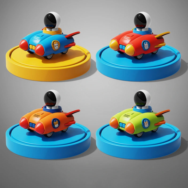 Zurückziehen Reibung Spielzeug Fahrzeug Cartoon Charakter Astronaut Presse Rakete Kleinwagen Spielzeug für Kinder