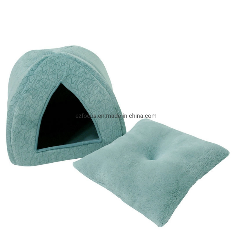 Soft Triangle Shape Kennel Foldable Pet Cat Bed Tent House, Washable Pet Beds Sleeping Winter Pet Cave Cat House Warm Wbb12802