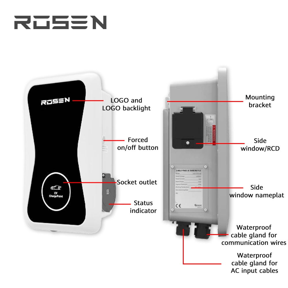 Rosenpv Solar Power 7kw EV Cargador de pared Cargador de caja de carga Coste de la estación