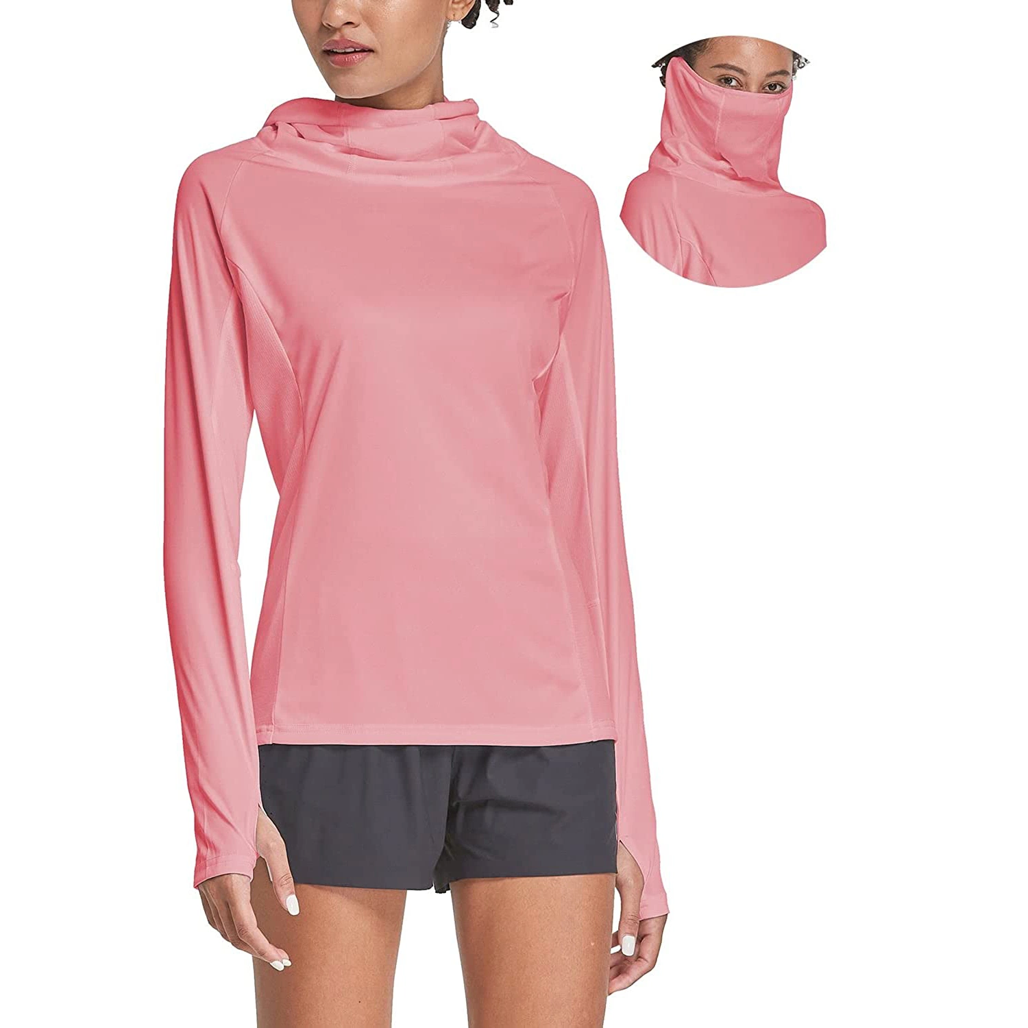 Women&prime; S Hiking Long Sleeve Shirts with Face Cover Neck Gaiter Upf 50+ Lightweight Quick Dry SPF Fishing Running Hoddie Gym Wear